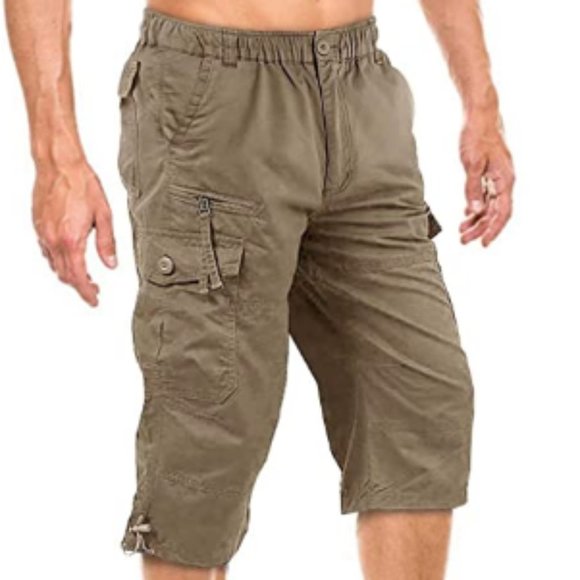 Men's Cotton 3/4 Capri Shorts Casual Military Elas